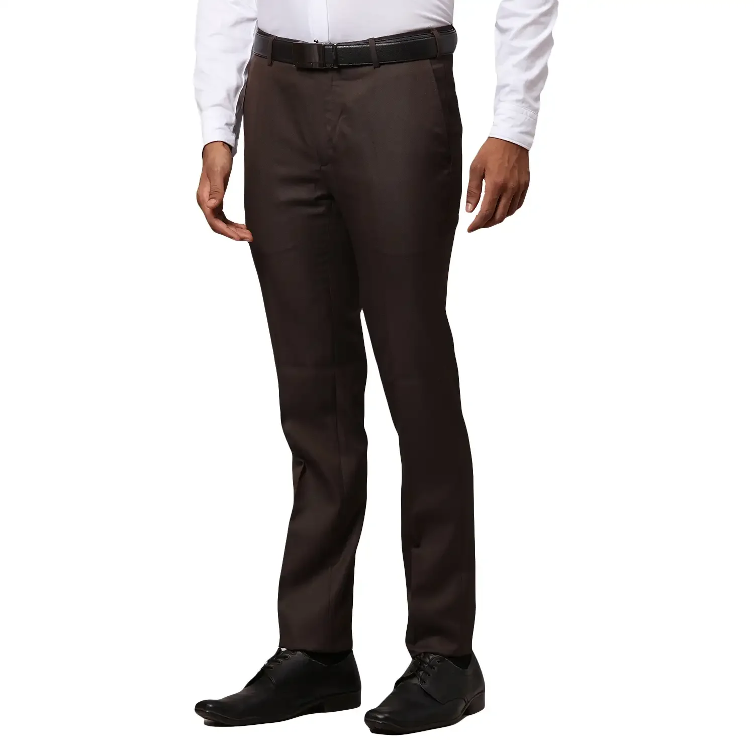 Men Brown Slim Fit Structure Polyester Blend Trouser - Image 3