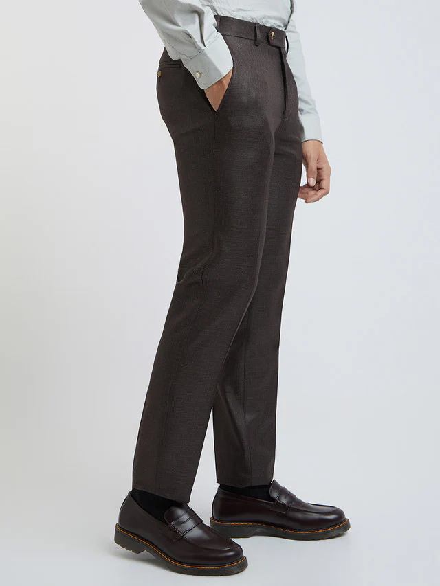 Men Brown Slim Fit Structure Polyester Trouser - Image 2