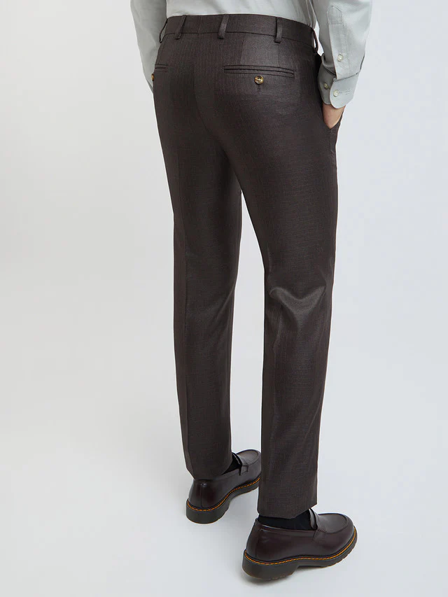 Men Brown Slim Fit Structure Polyester Trouser - Image 4
