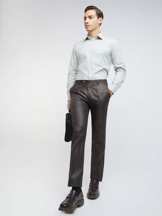 Men Brown Slim Fit Structure Polyester Trouser - Image 5