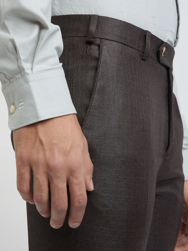 Men Brown Slim Fit Structure Polyester Trouser - Image 6