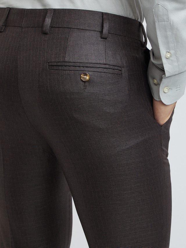 Men Brown Slim Fit Structure Polyester Trouser - Image 7
