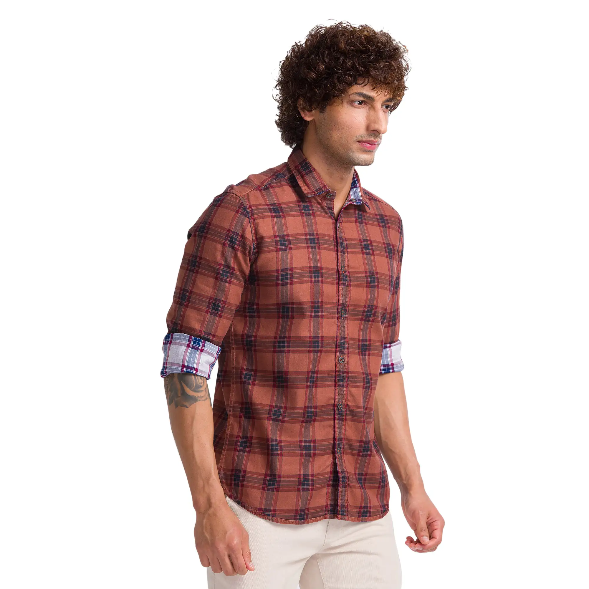Men Brown Slim Fit Yarn Dyed Cotton Shirts - Image 2