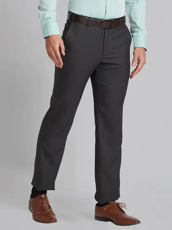 Men Brown Smart Fit Checks Polyester Blend Trouser - Image 2