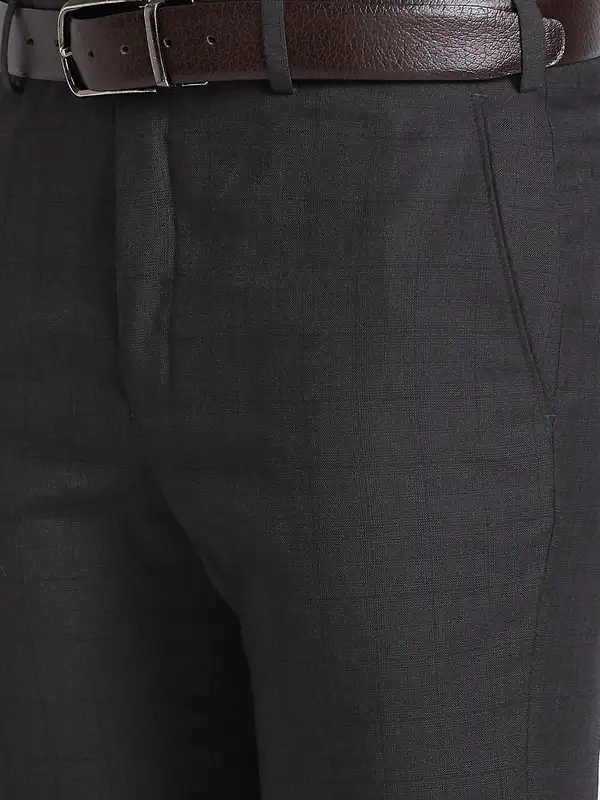 Men Brown Smart Fit Checks Polyester Blend Trouser - Image 6