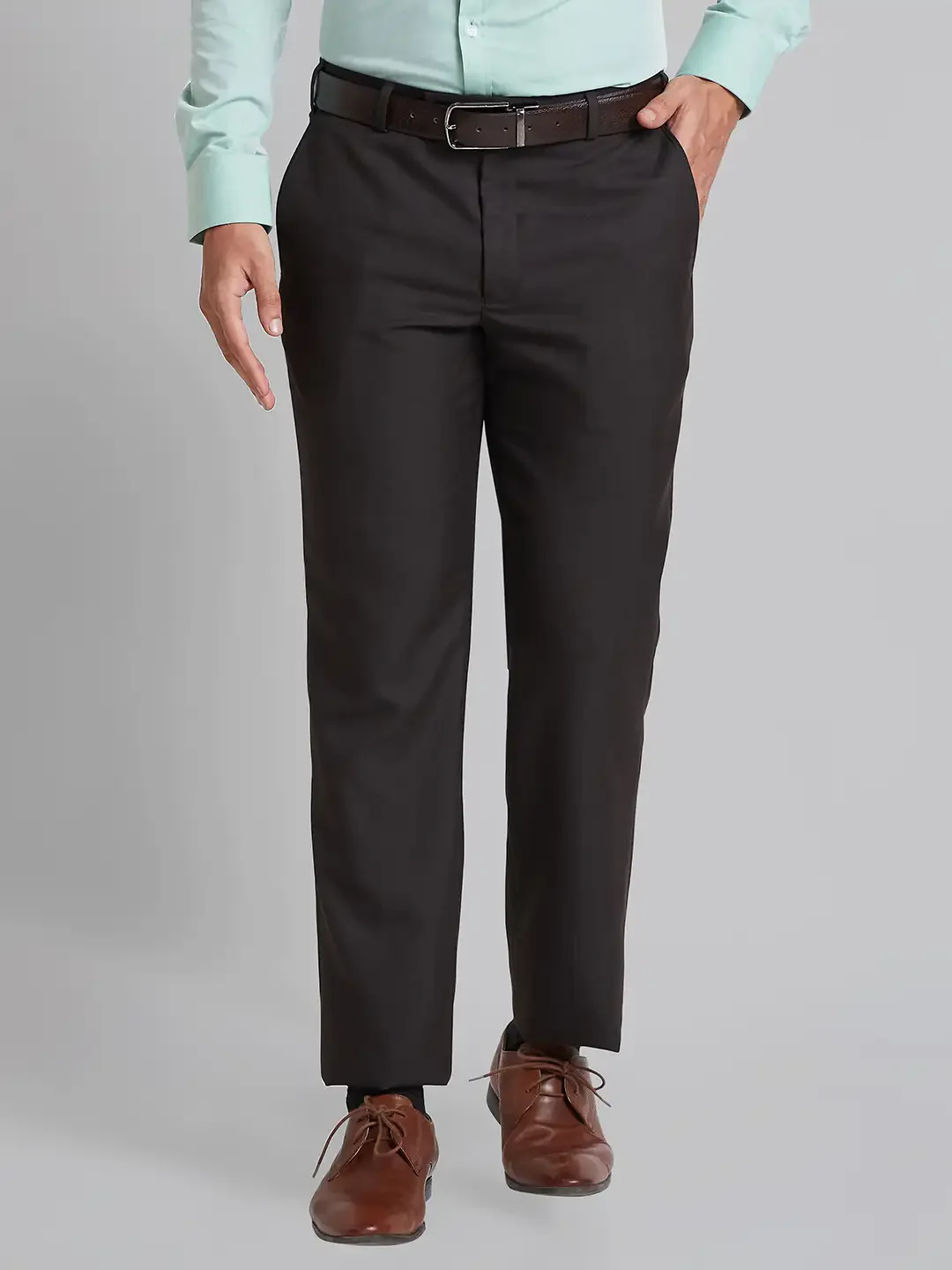 Men Brown Smart Fit Checks Polyester Blend Trouser