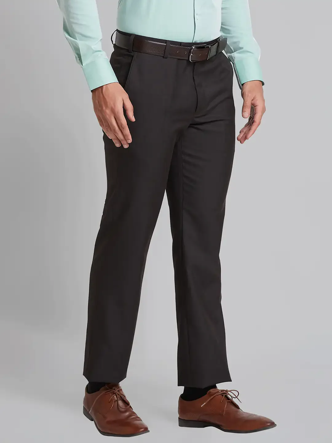 Men Brown Smart Fit Checks Polyester Blend Trouser - Image 2