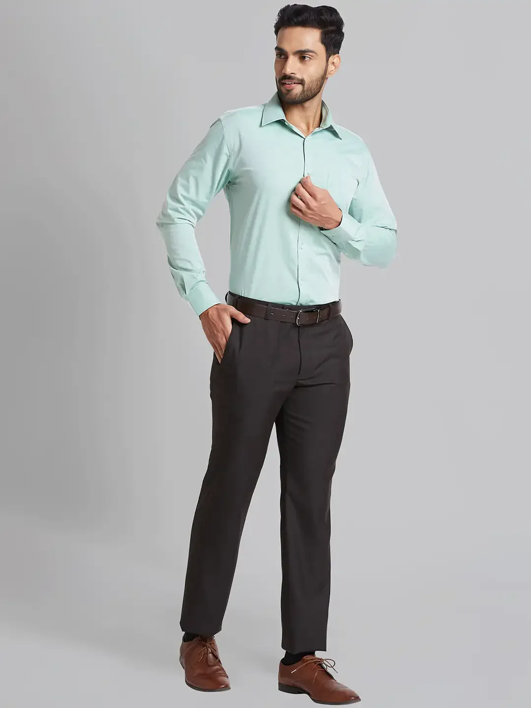 Men Brown Smart Fit Checks Polyester Blend Trouser - Image 6