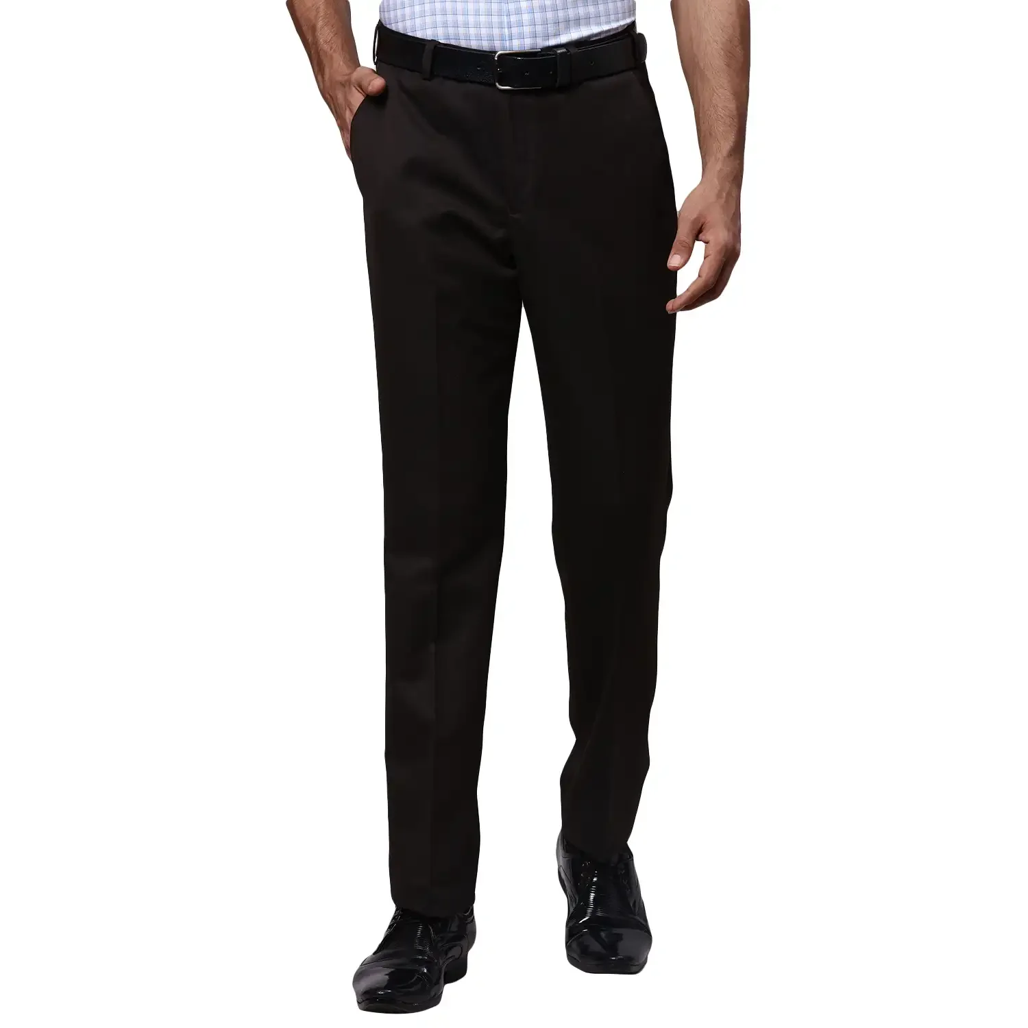 Men Brown Smart Fit Plain Polyester Blend Trouser