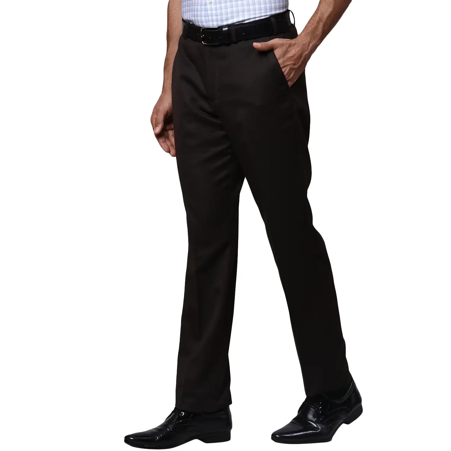 Men Brown Smart Fit Plain Polyester Blend Trouser - Image 3