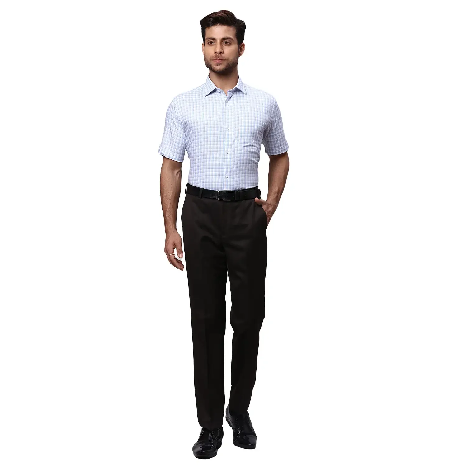 Men Brown Smart Fit Plain Polyester Blend Trouser - Image 6
