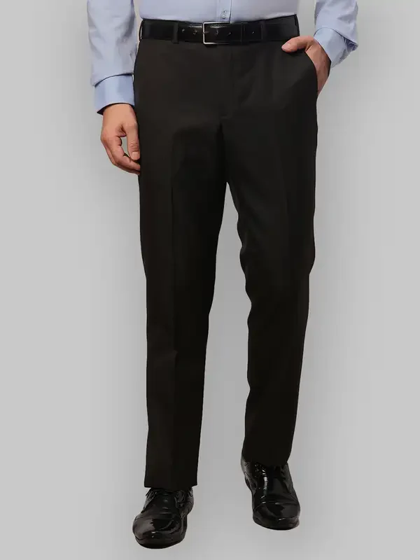 Men Brown Smart Fit Solid Polyester Blend Trouser