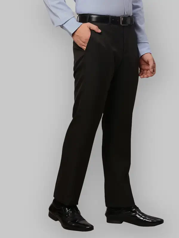 Men Brown Smart Fit Solid Polyester Blend Trouser - Image 2