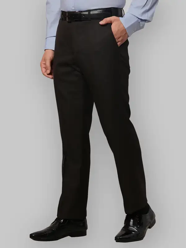 Men Brown Smart Fit Solid Polyester Blend Trouser - Image 3