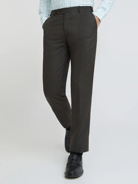 Men Brown Smart Fit Solid Polyester Blend Trouser