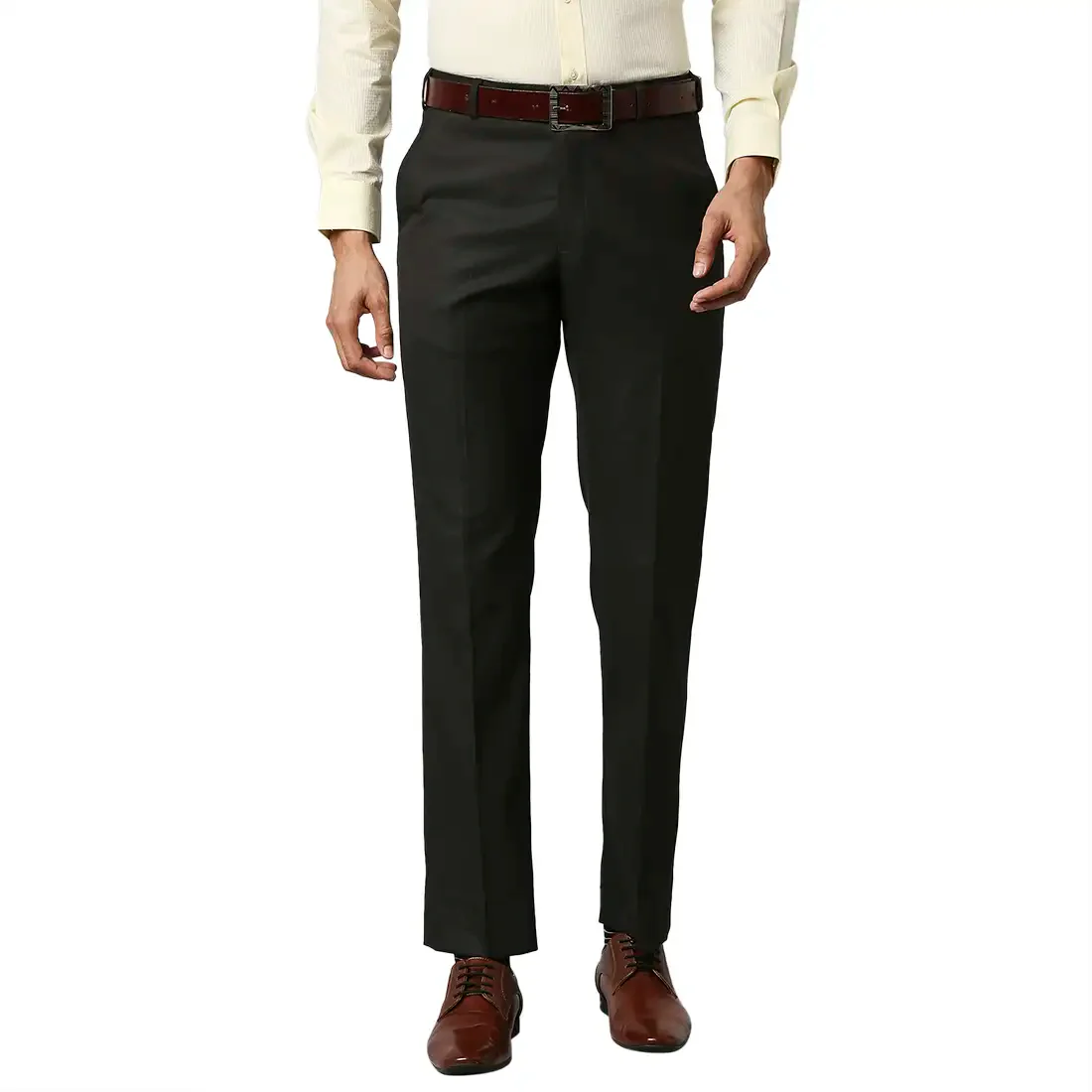 Men Brown Smart Fit Solid Polyester Blend Trouser