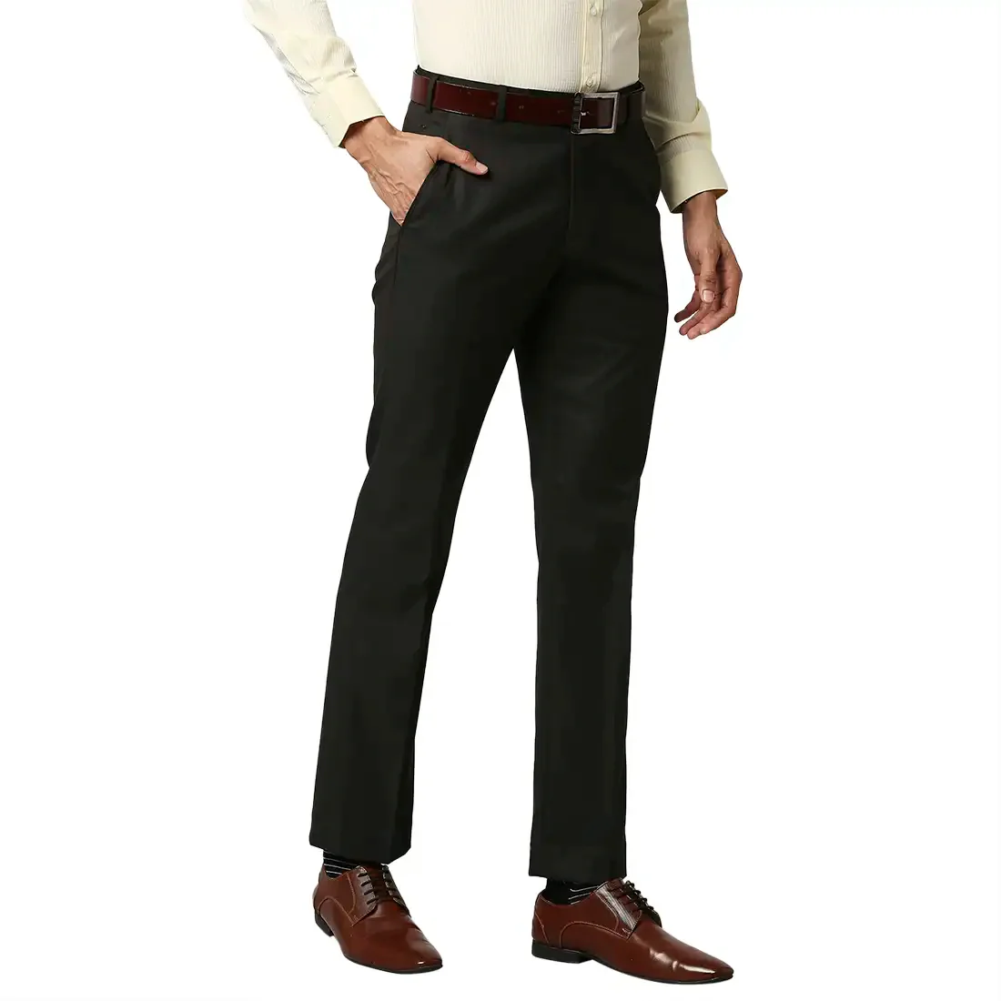Men Brown Smart Fit Solid Polyester Blend Trouser - Image 2