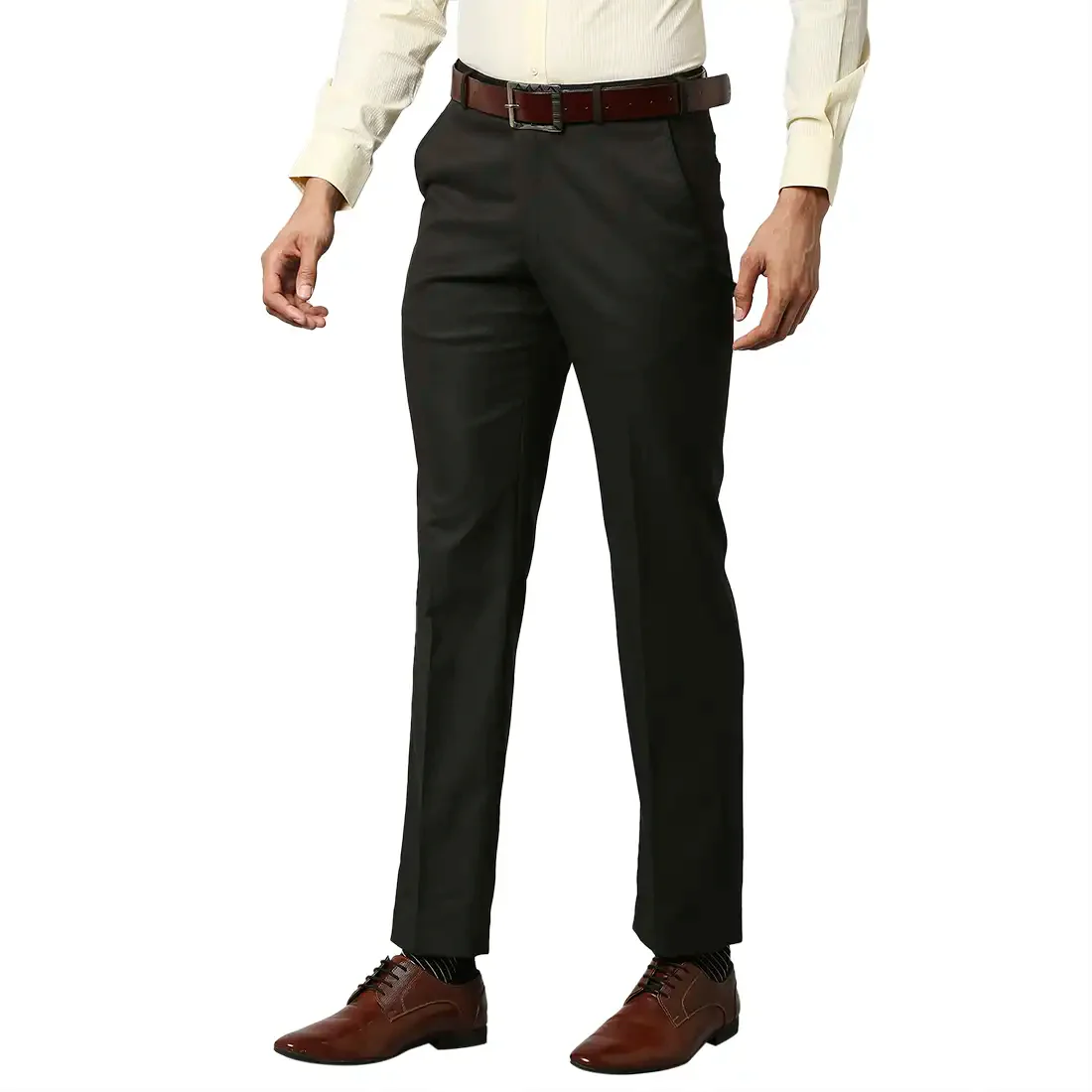 Men Brown Smart Fit Solid Polyester Blend Trouser - Image 3