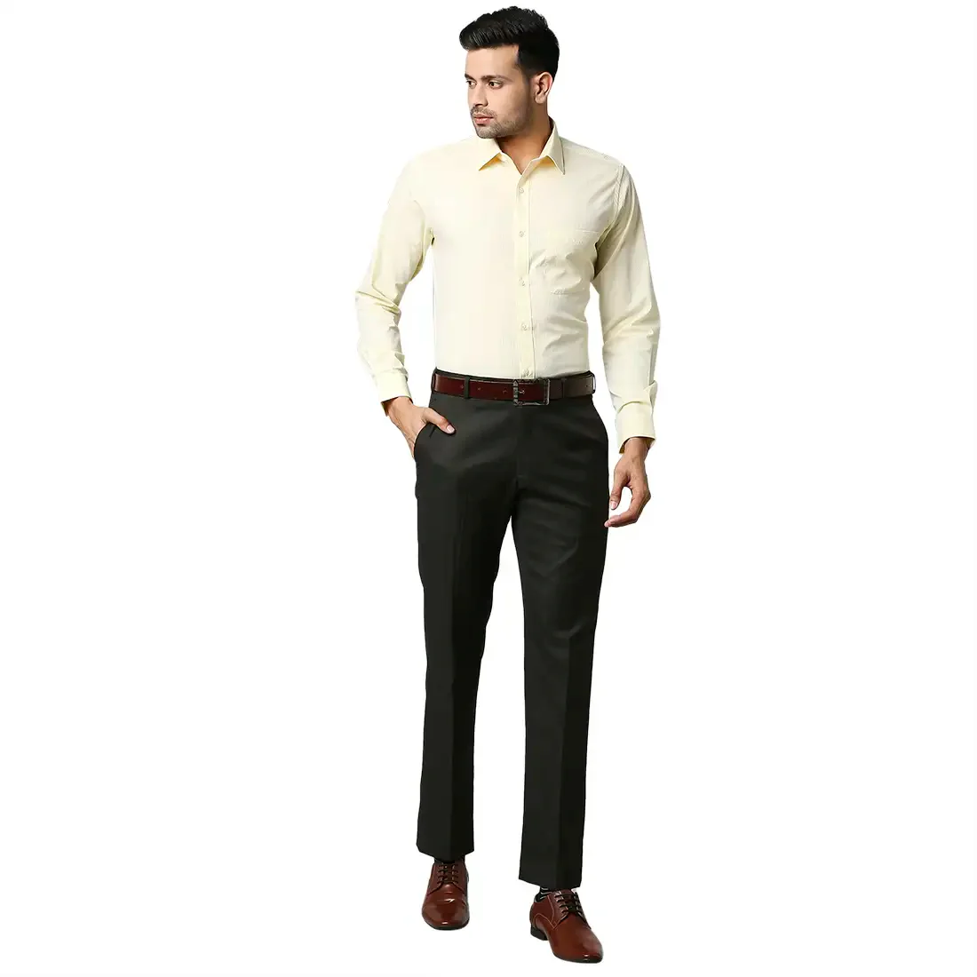Men Brown Smart Fit Solid Polyester Blend Trouser - Image 5