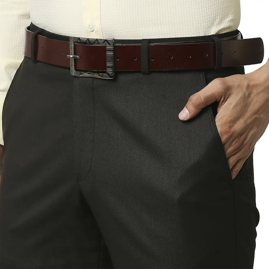 Men Brown Smart Fit Solid Polyester Blend Trouser - Image 6