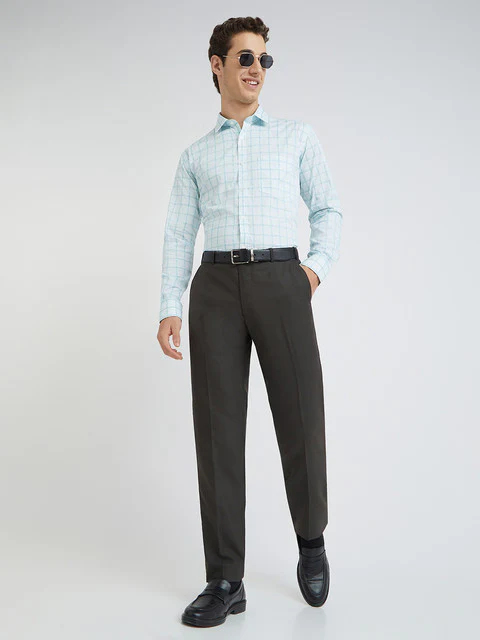 Men Brown Smart Fit Solid Polyester Blend Trouser - Image 5