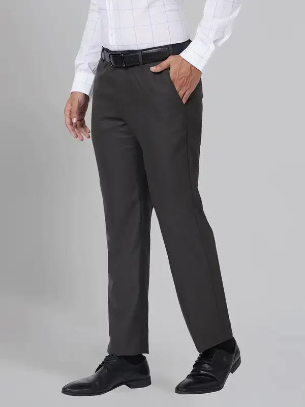 Men Brown Smart Fit Solid Polyester Blend Trouser - Image 8