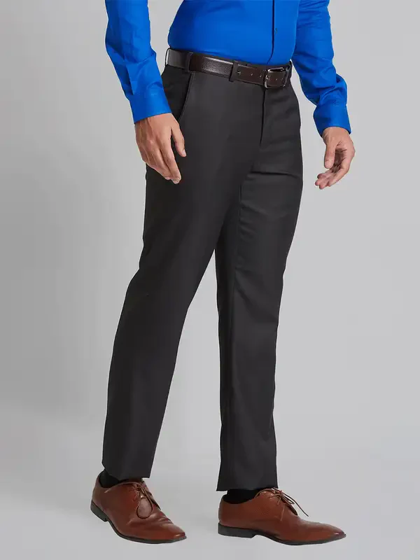 Men Brown Smart Fit Structure Polyester Blend Trouser - Image 2