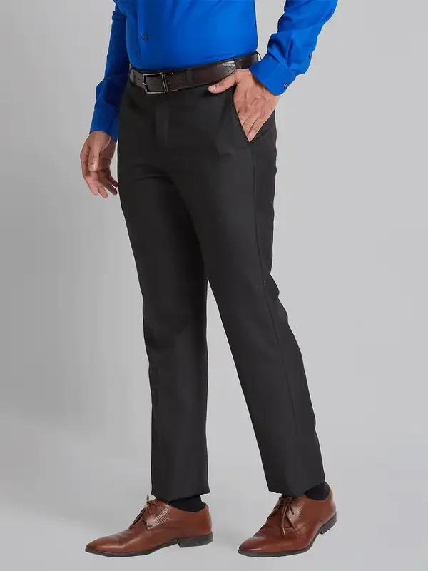 Men Brown Smart Fit Structure Polyester Blend Trouser - Image 3