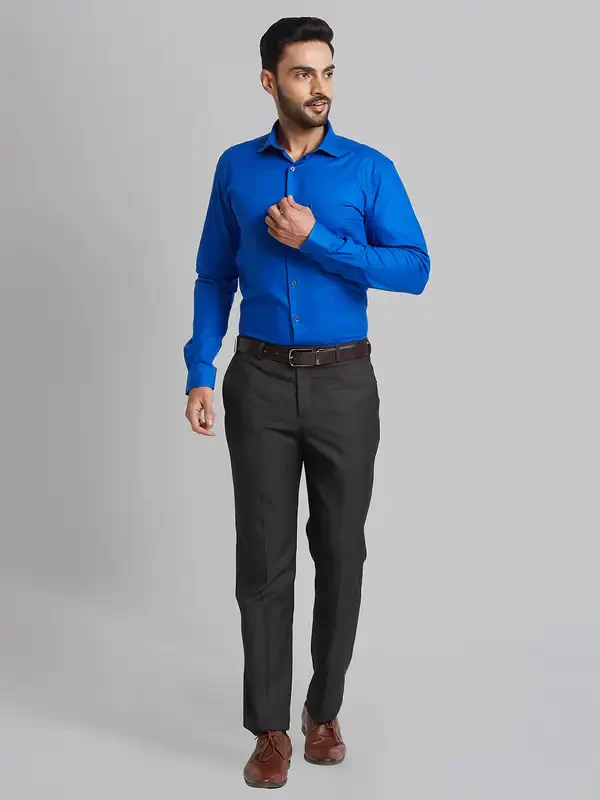 Men Brown Smart Fit Structure Polyester Blend Trouser - Image 5