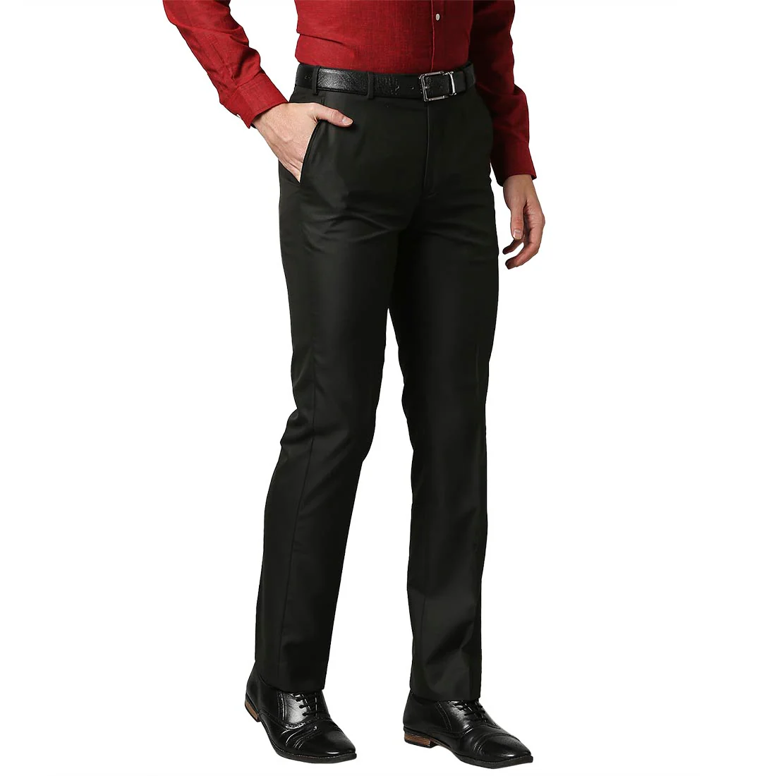 Men Brown Smart Fit Structure Polyester Blend Trouser - Image 2