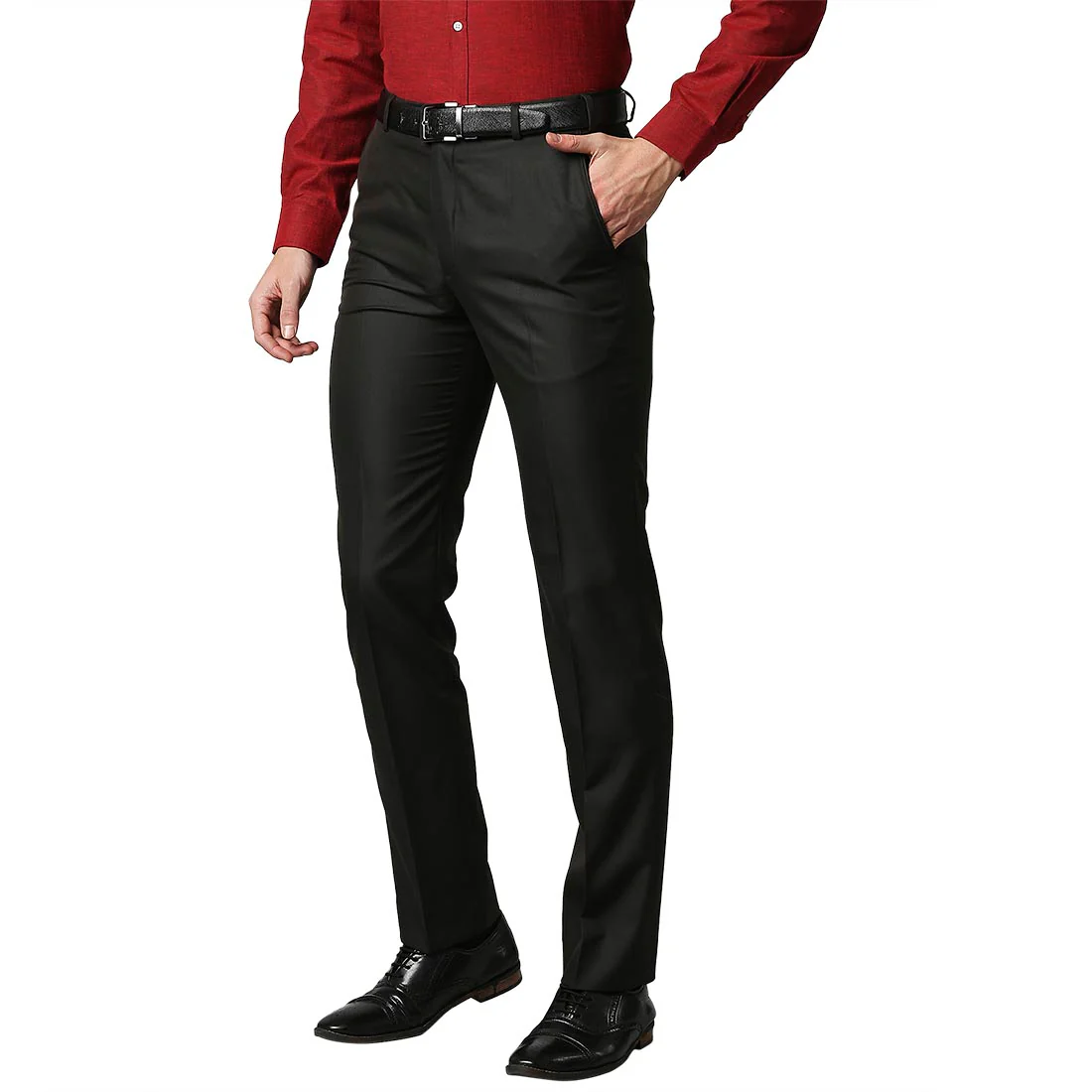 Men Brown Smart Fit Structure Polyester Blend Trouser - Image 3