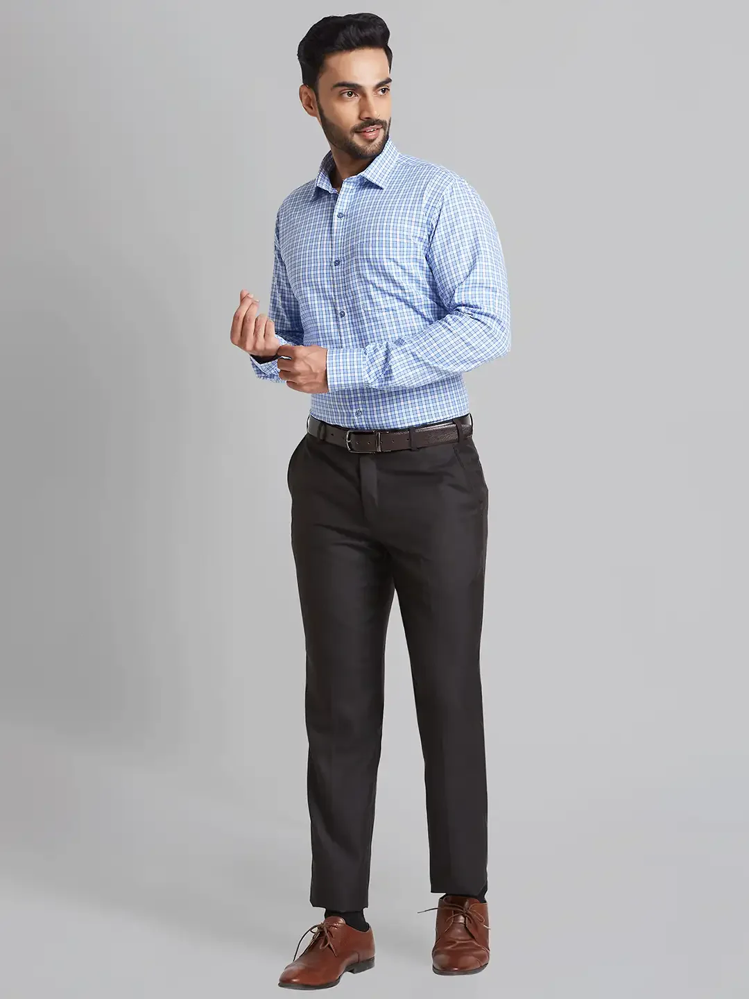 Men Brown Smart Fit Structure Polyester Blend Trouser - Image 5