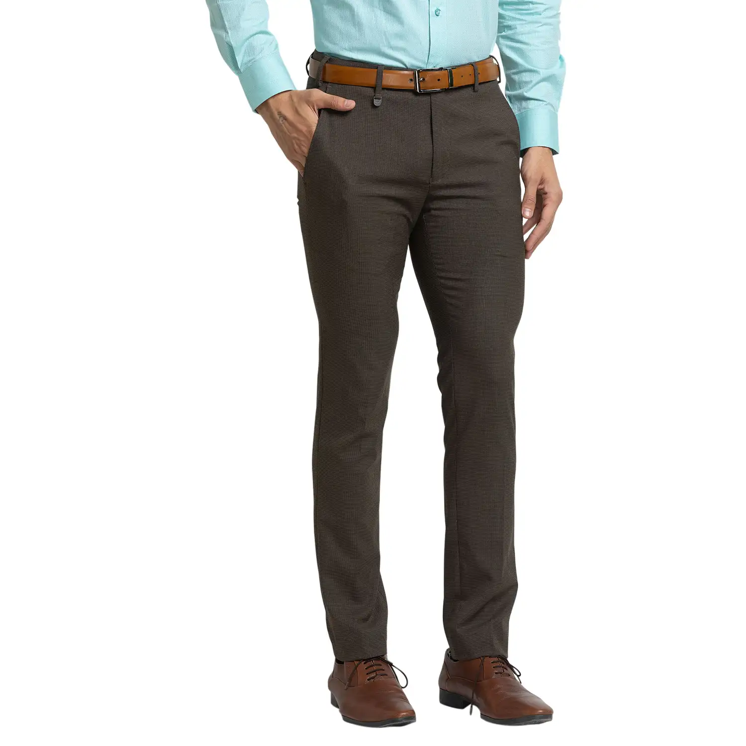 Men Brown Super Slim Fit Houndstooth Polyester Blend Trouser - Image 2