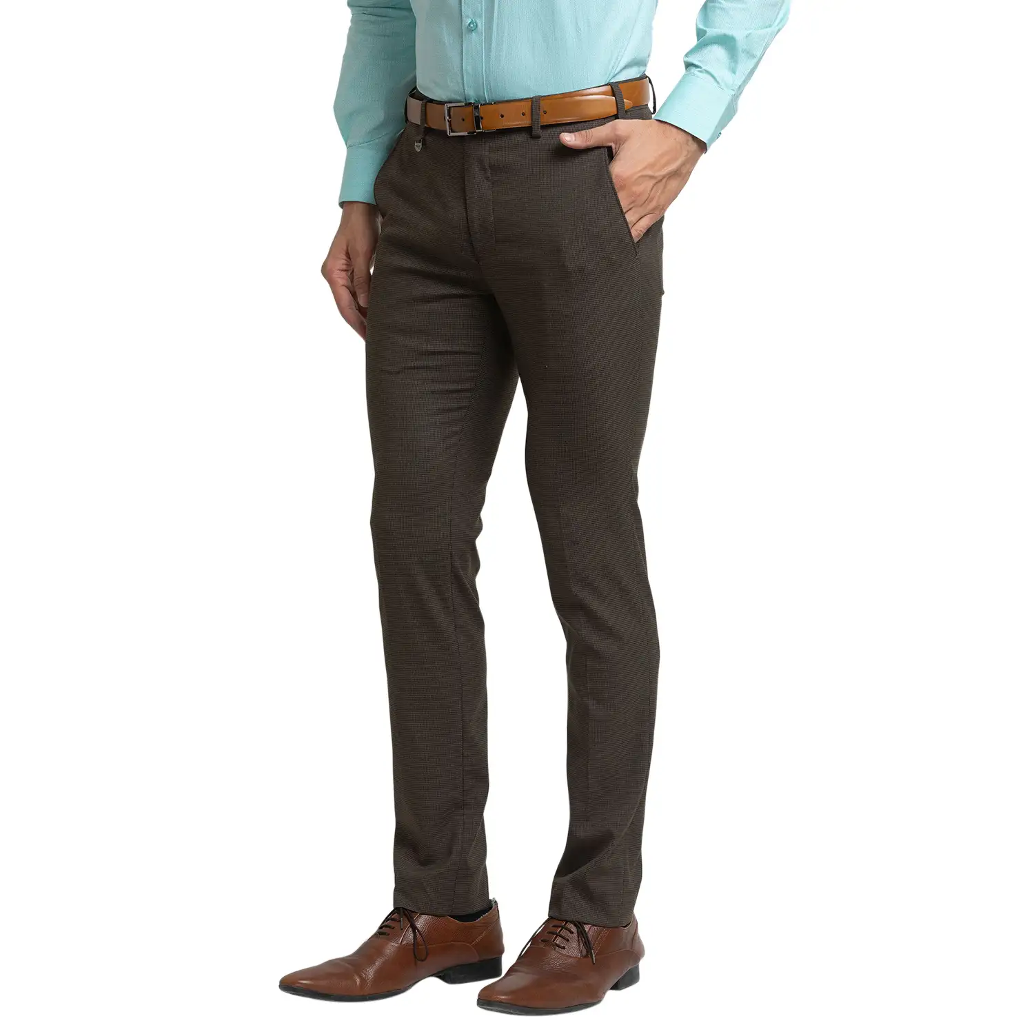 Men Brown Super Slim Fit Houndstooth Polyester Blend Trouser - Image 3
