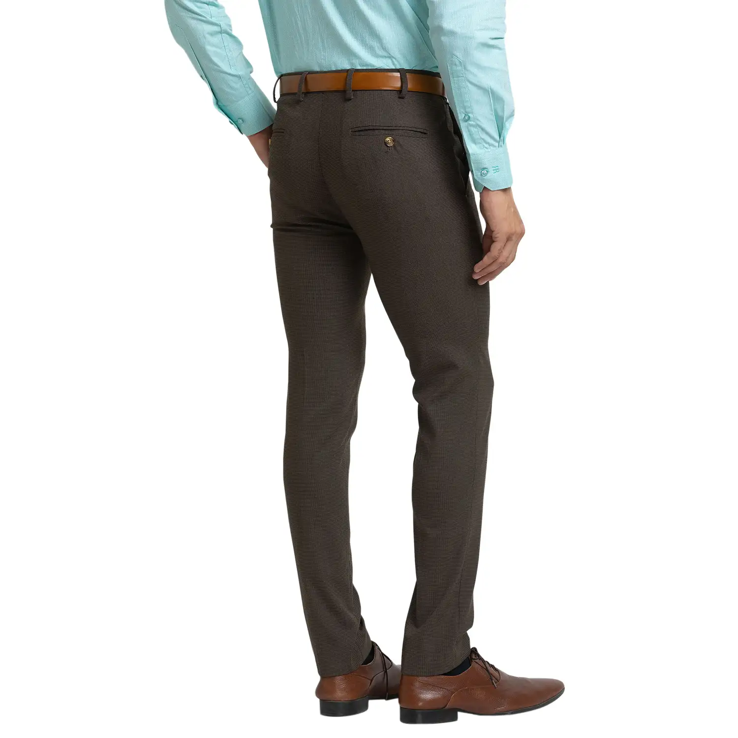 Men Brown Super Slim Fit Houndstooth Polyester Blend Trouser - Image 4