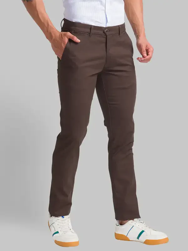 Men Brown Super Slim Fit Print Cotton Blend Trouser - Image 2