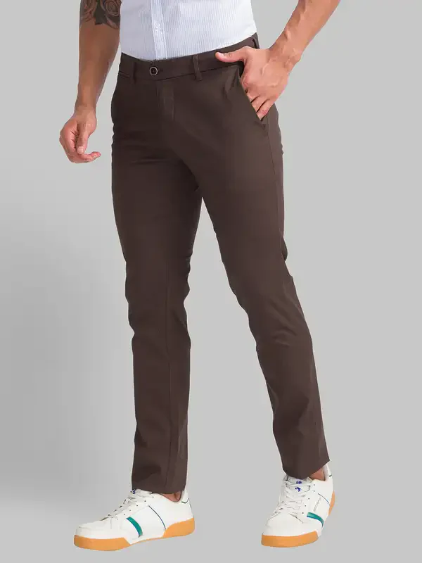 Men Brown Super Slim Fit Print Cotton Blend Trouser - Image 3