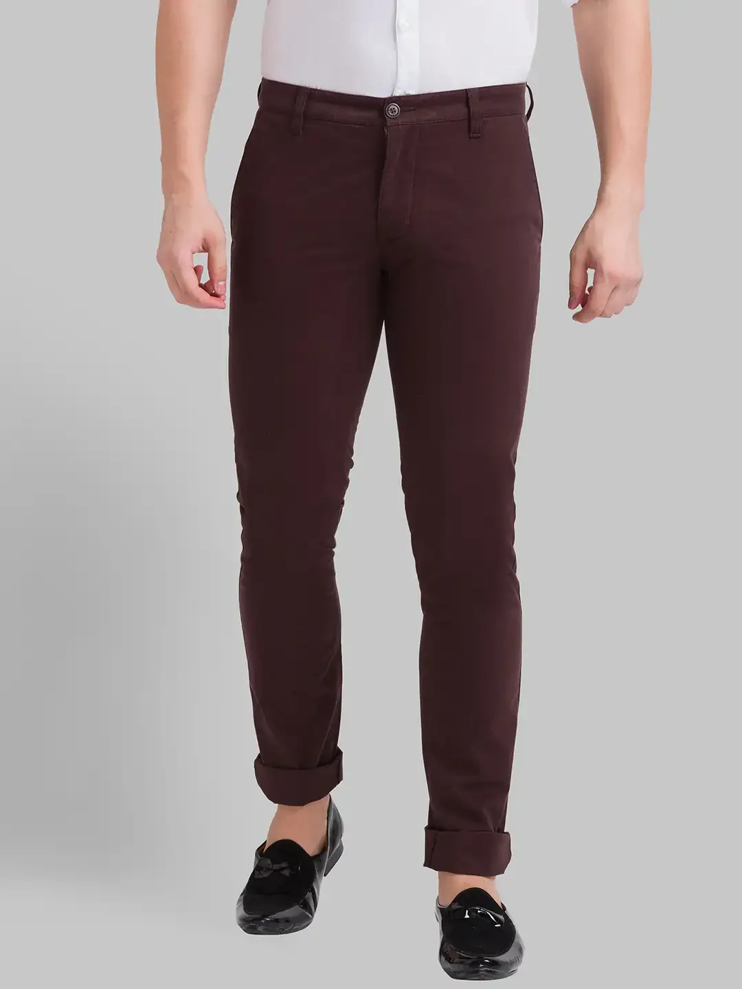 Men Brown Super Slim Fit Print Cotton Blend Trouser