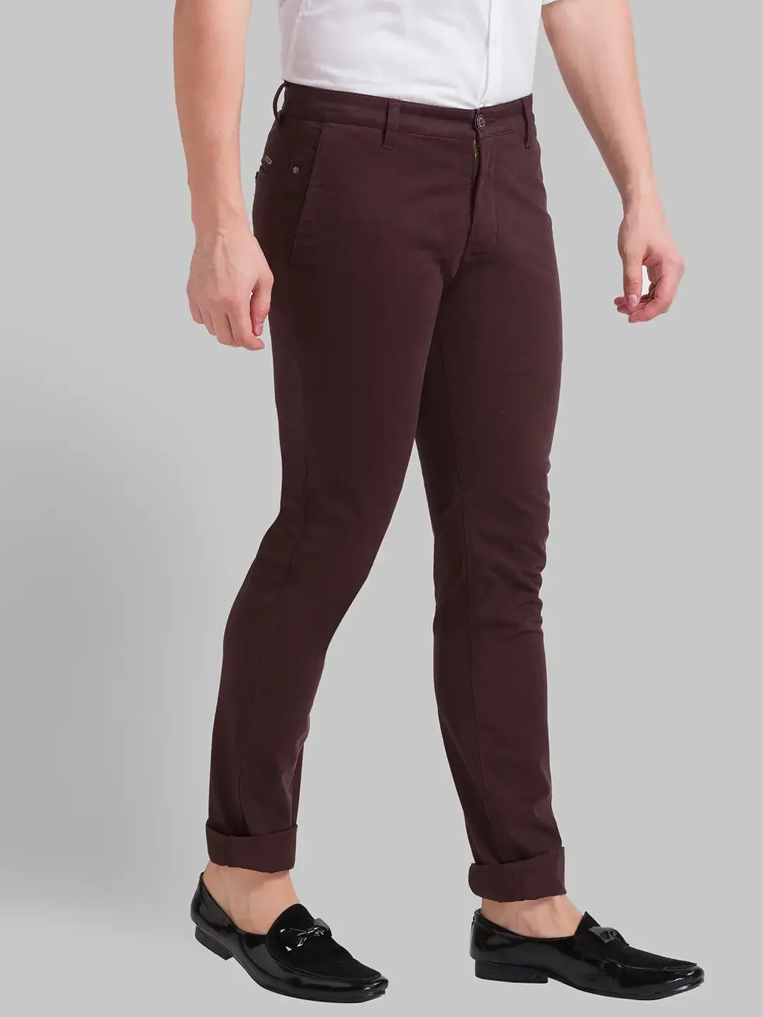 Men Brown Super Slim Fit Print Cotton Blend Trouser - Image 2