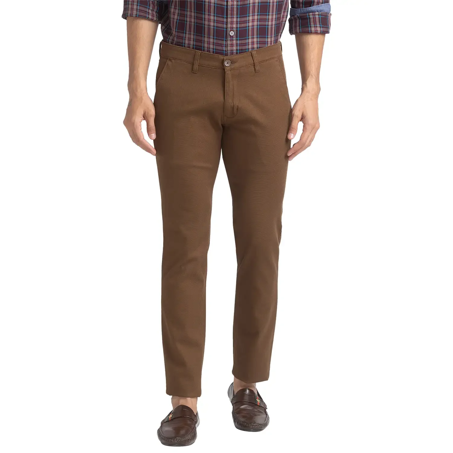 Men Brown Super Slim Fit Solid Cotton Blend Trouser