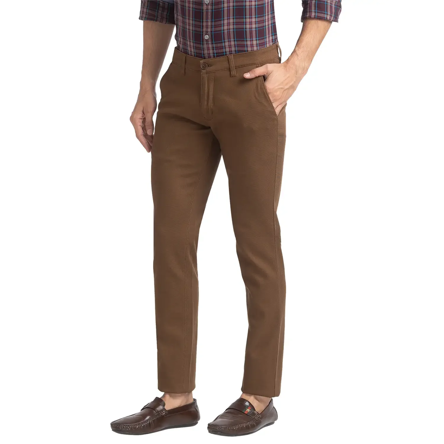 Men Brown Super Slim Fit Solid Cotton Blend Trouser - Image 3