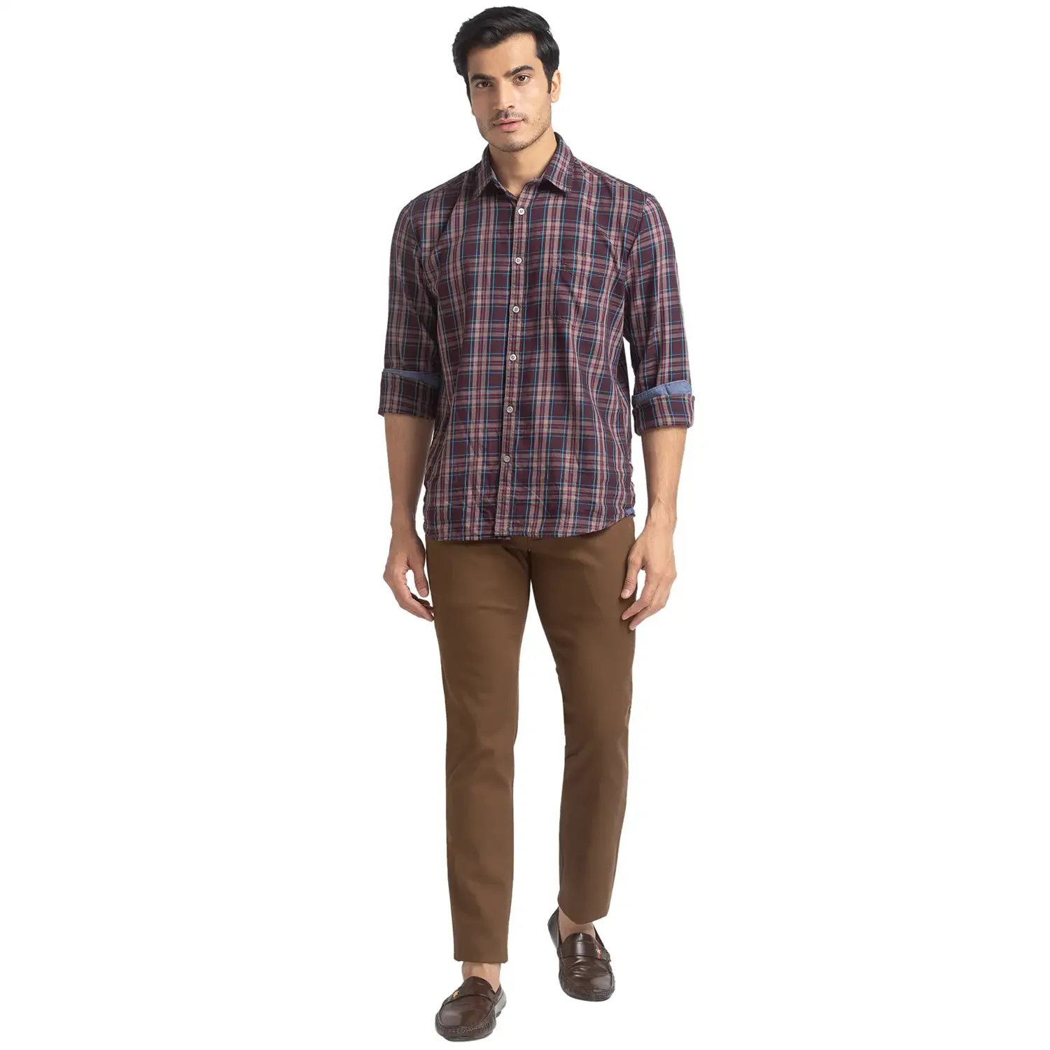 Men Brown Super Slim Fit Solid Cotton Blend Trouser - Image 5