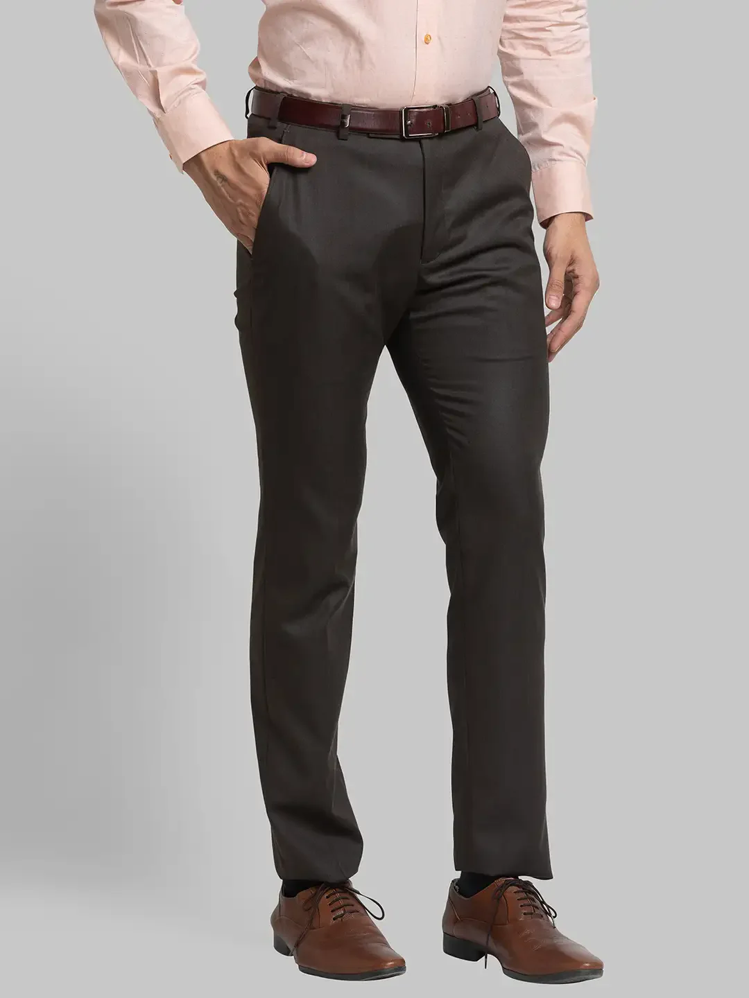 Men Brown Super Slim Fit Structure Polyester Blend Trouser - Image 2