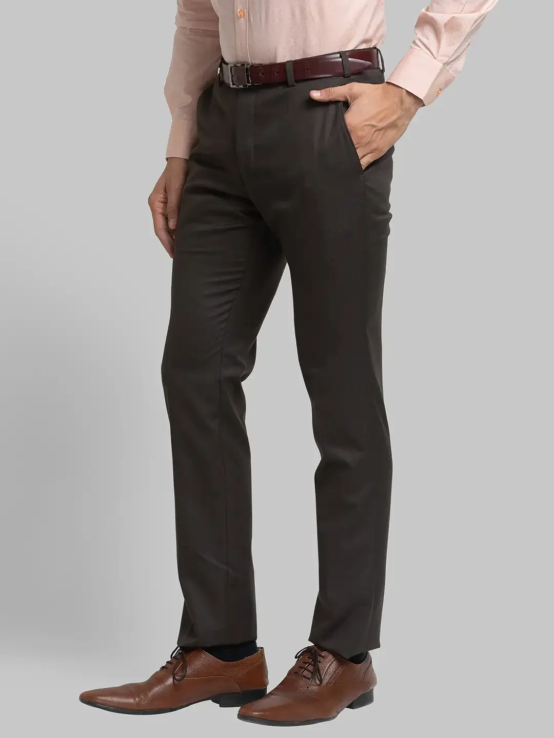 Men Brown Super Slim Fit Structure Polyester Blend Trouser - Image 3