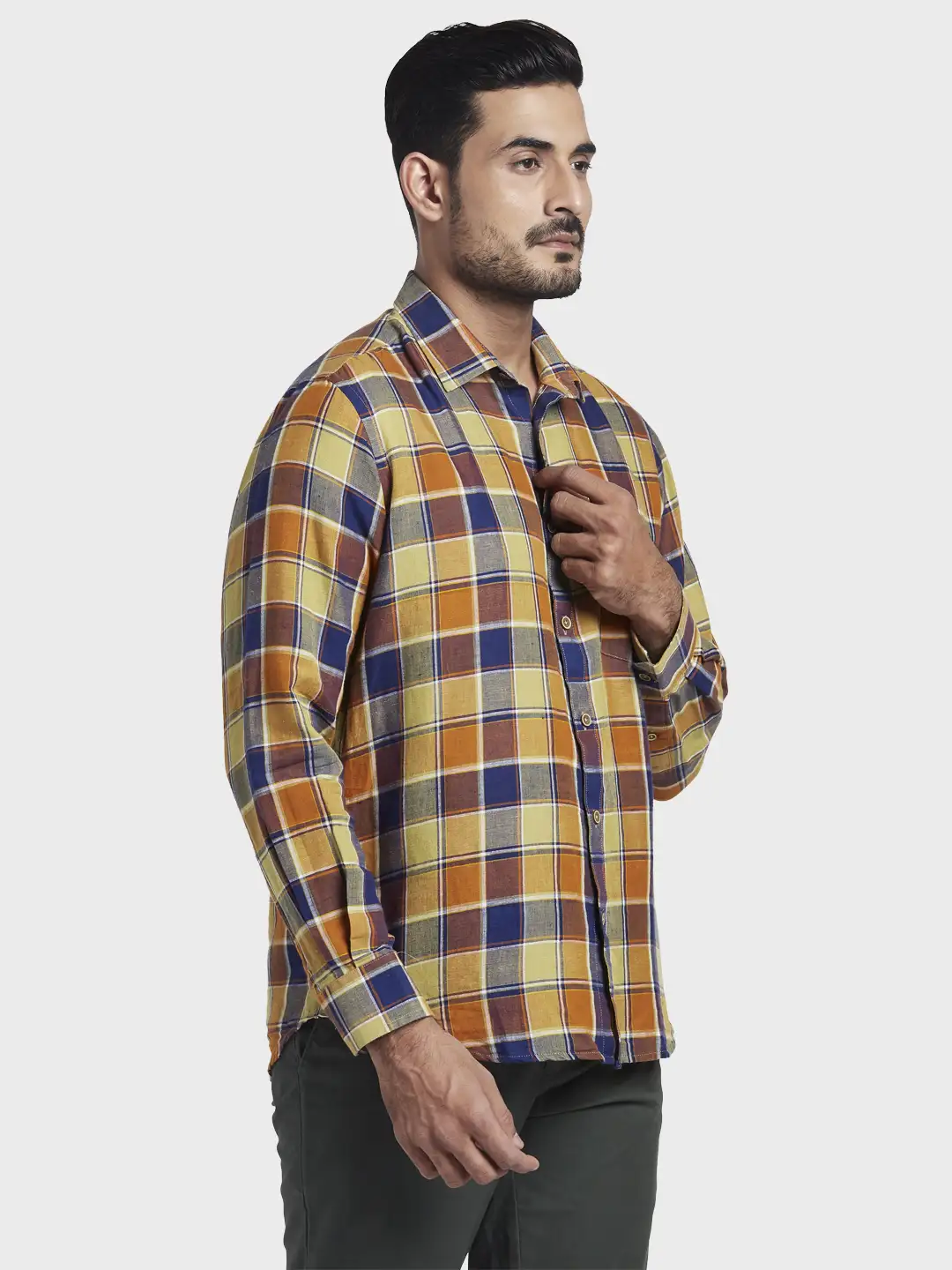 Men Brown Tailored Fit Checks Cotton Blend Full Sleeve Shirts - Image 2