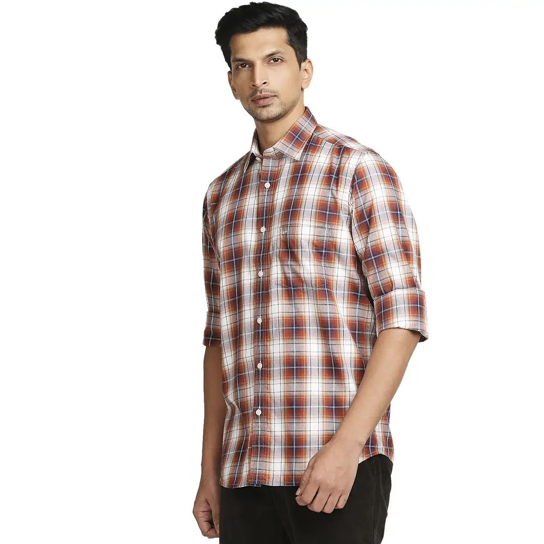 Men Brown Tailored Fit Checks Cotton Blend Full Sleeve Shirts - Image 3