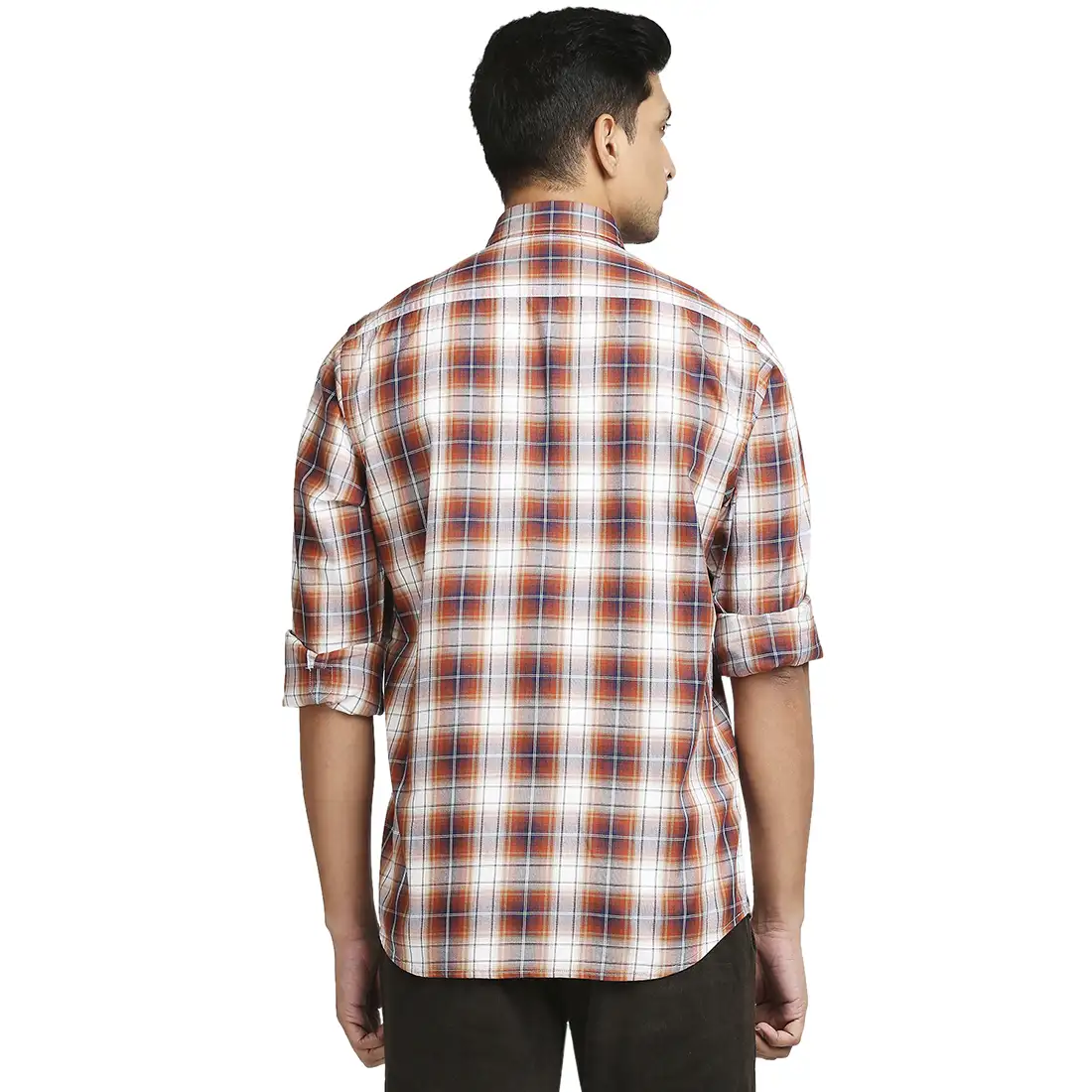 Men Brown Tailored Fit Checks Cotton Blend Full Sleeve Shirts - Image 4