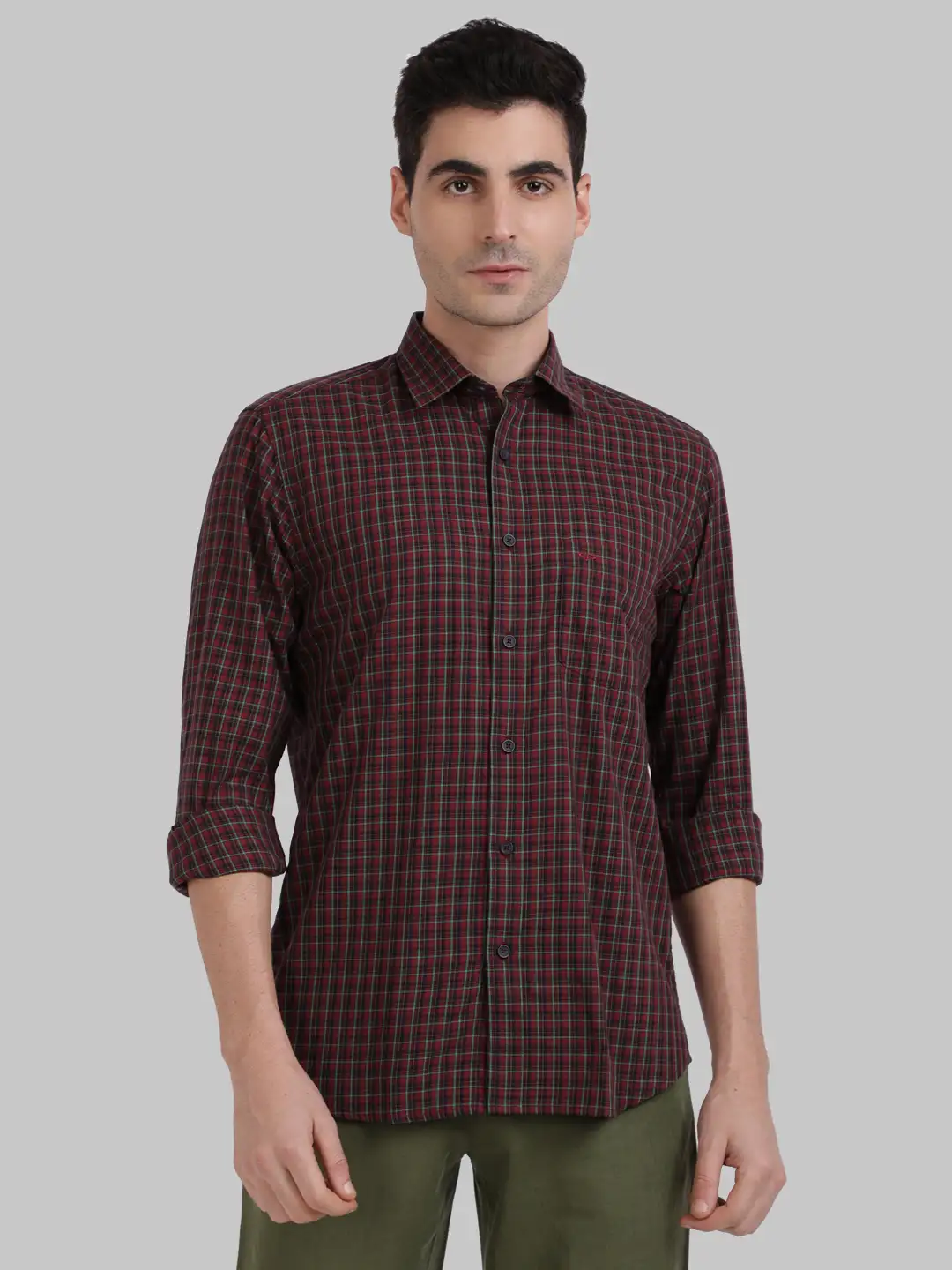 Men Brown Tailored Fit Checks Cotton Full Sleeve Shirts