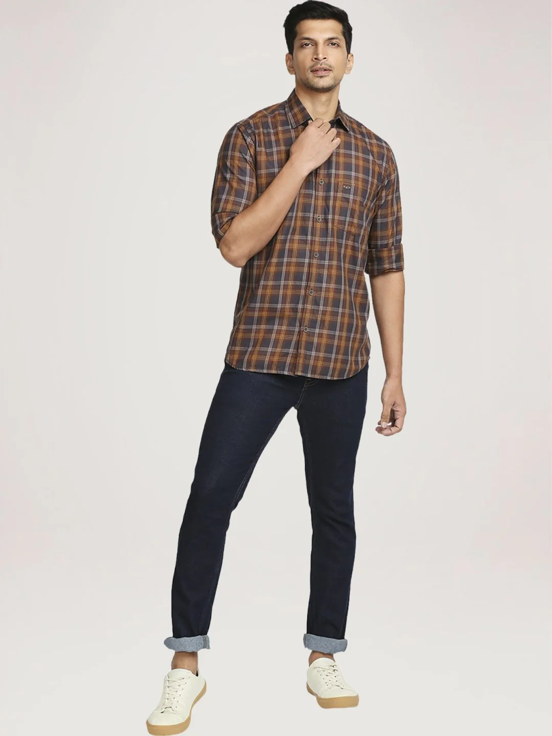 Men Brown Tailored Fit Checks Cotton Full Sleeve Shirts - Image 2