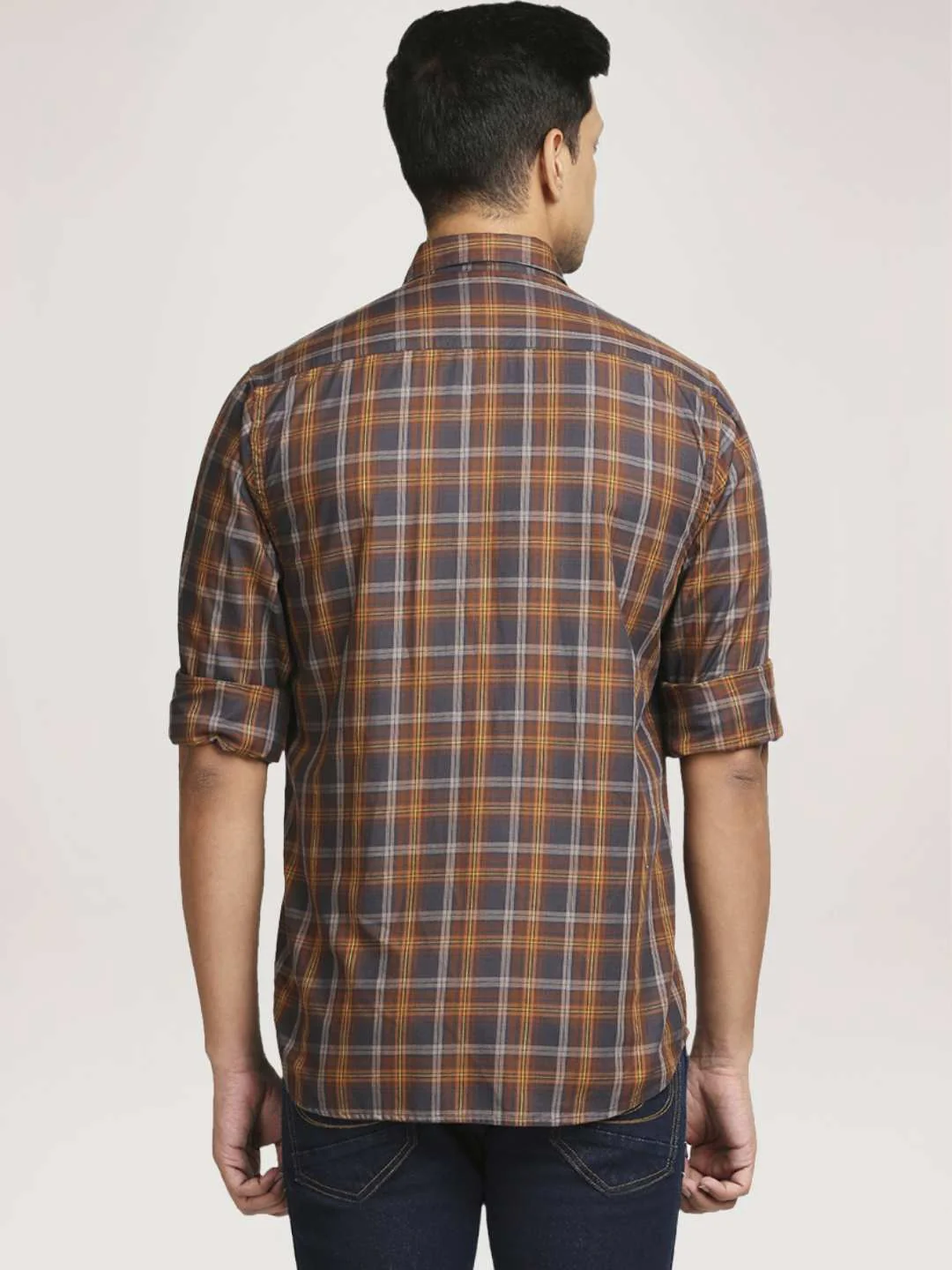 Men Brown Tailored Fit Checks Cotton Full Sleeve Shirts - Image 3